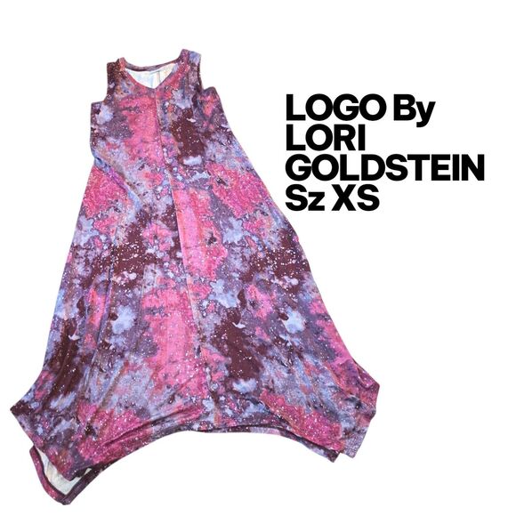 LOGO Lori Goldstein SzXS Purple Pink Asymmetrical Hem Artsy Lagenlook Boho Dress - Picture 1 of 5